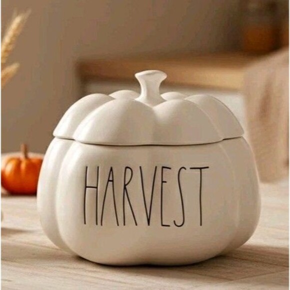 RARE Rae Dunn HARVEST Pumpkin Canister w/ Lid - Artisan Collection Magenta - EUC - Picture 1 of 12